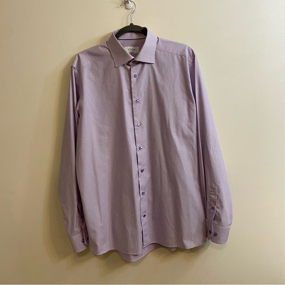 Eton Contemporary Textured Twill Dress Shirt Mens Sz 41 16 Purple Long Sleeve - Picture 1 of 16